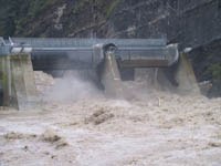 Die Ill in Feldkirch mit Hochwasser.