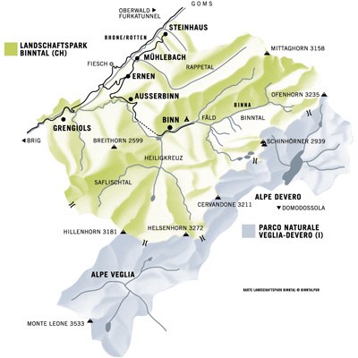 Karte Binntal und Veglia-Devero